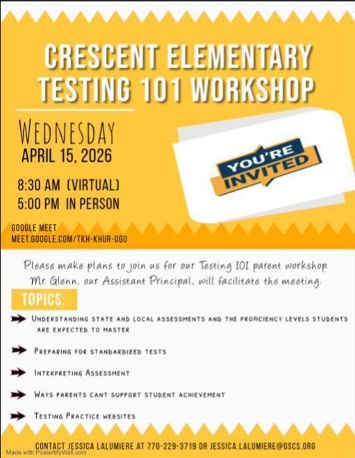 Testing 101 Parent Workshop Flyer