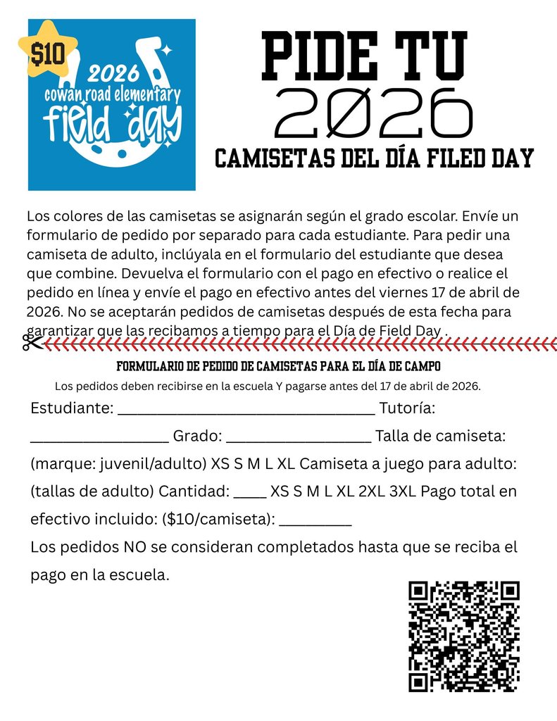 Field Day tshirt order form (en espanol)