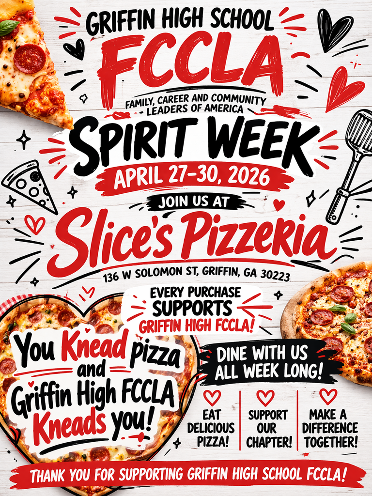 Flyer for FCCLA Spirit Week at Slices Pizza in Griffin