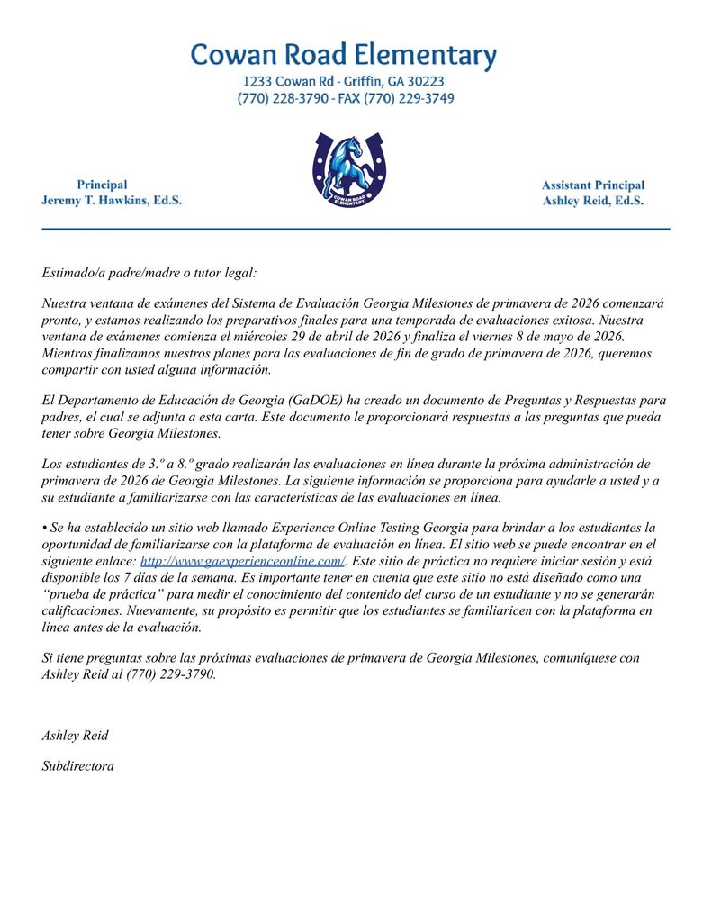 Letter to parents, in Spanish