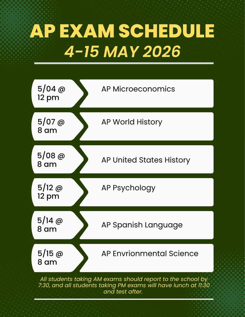 Flyer with AP exam schedule