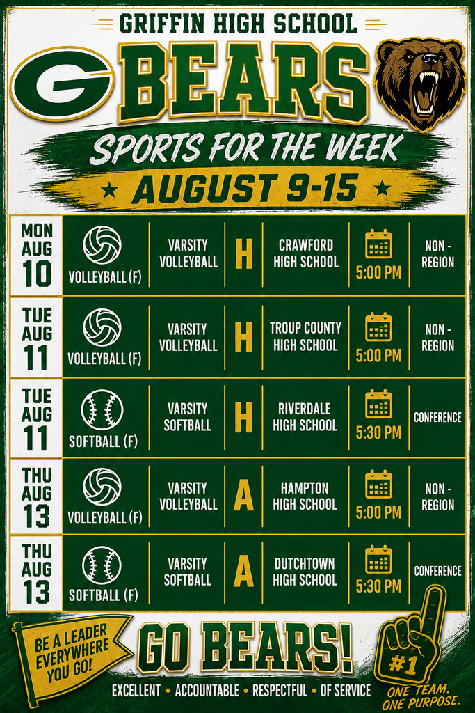 Weekly athletic schedule