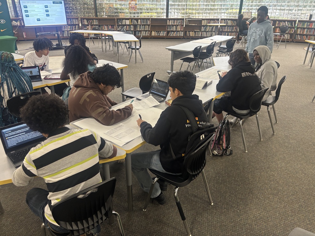 Students work in groups on their posters