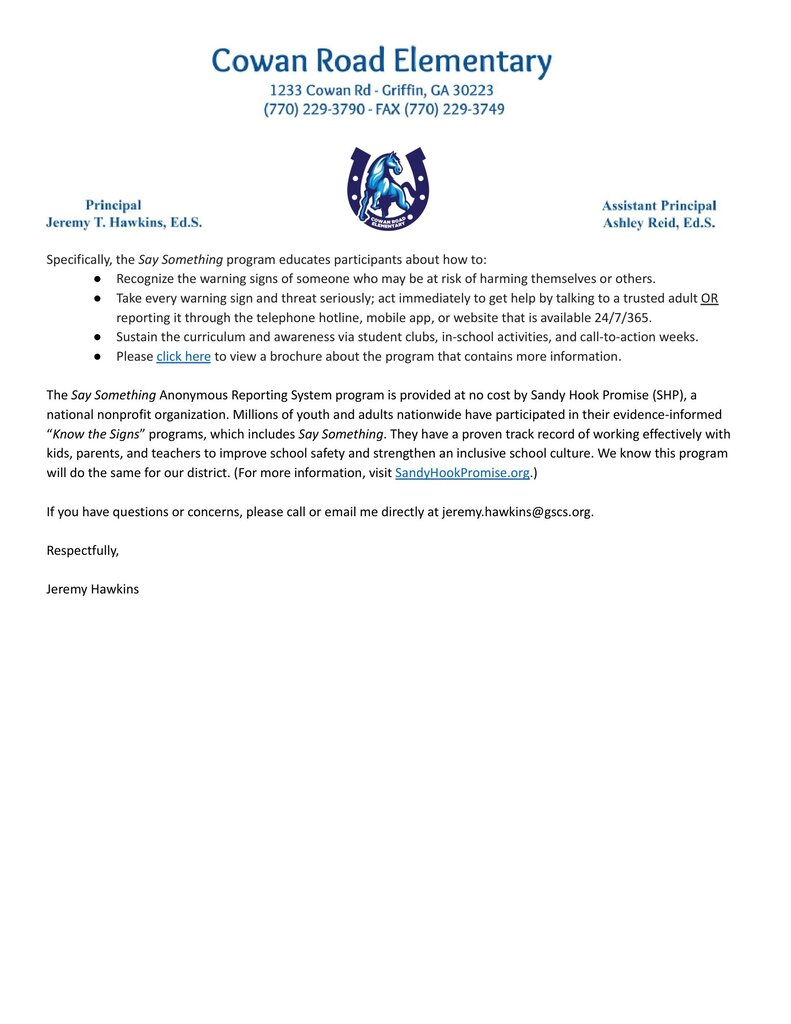 page 2 letter about lessons for See Something, Say Something