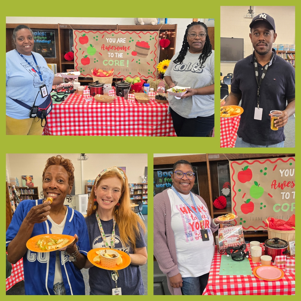 collage of staff members and apples with toppings