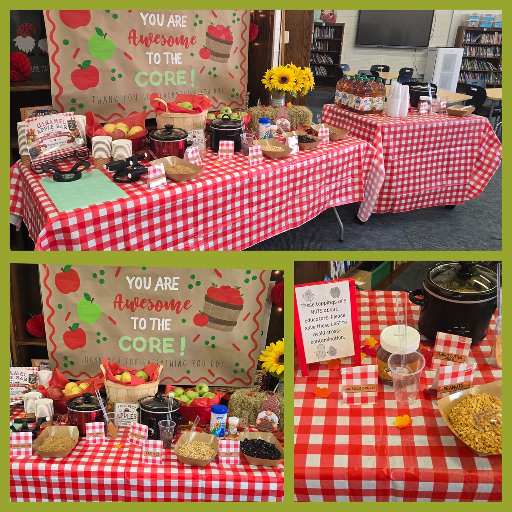 collage of tables decorated and filled with apples and toppings