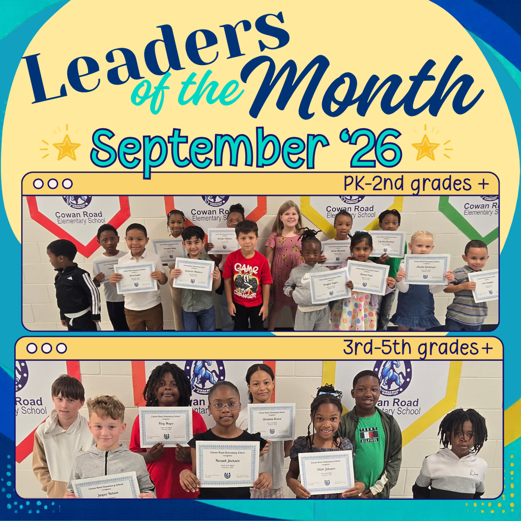 graphic reading "Leaders of the Month: September '26" with two images of groups of students