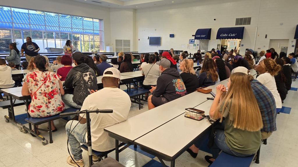 view from behind families in cafeteria
