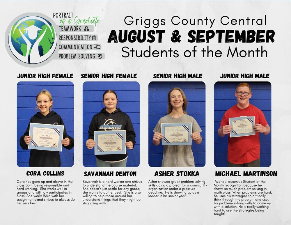 Congratulations to the August & September Students of the Month