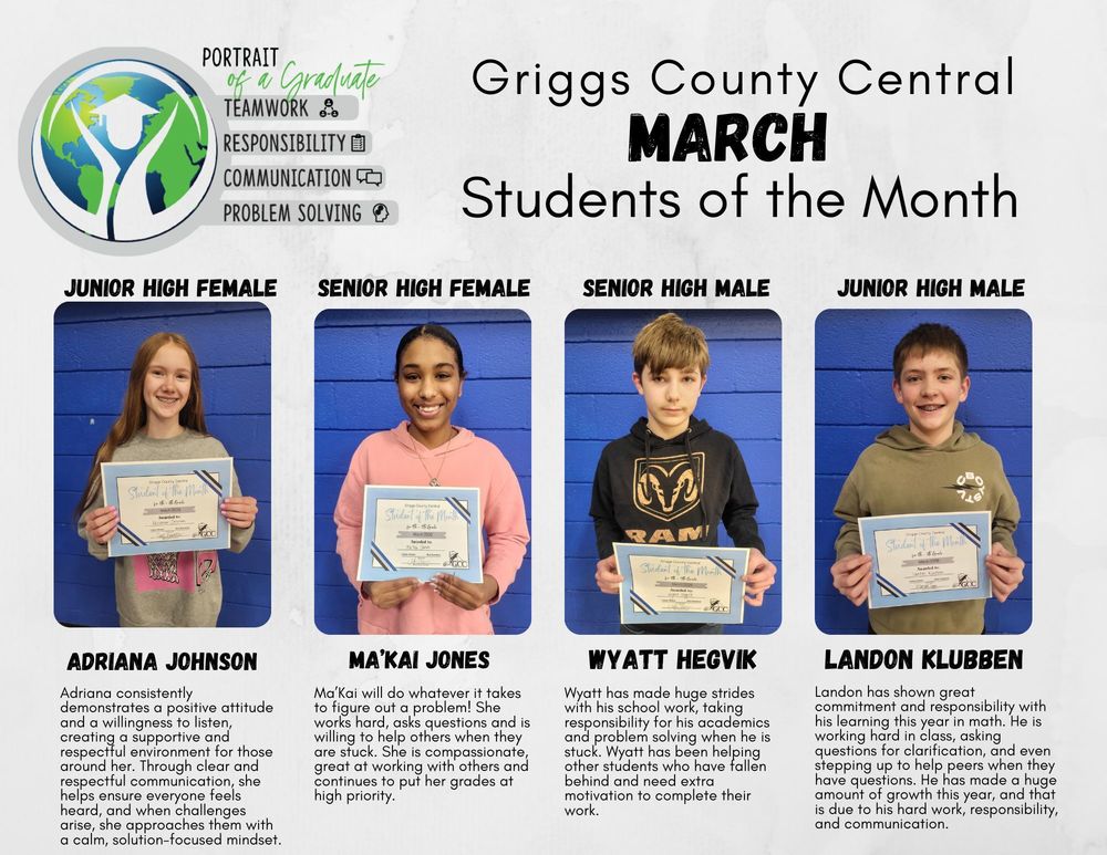 Congratulations to the March Students of the Month