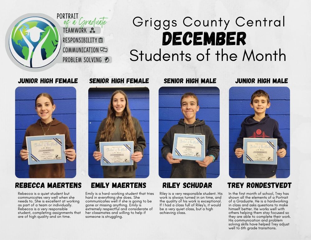 December High School Students of the Month