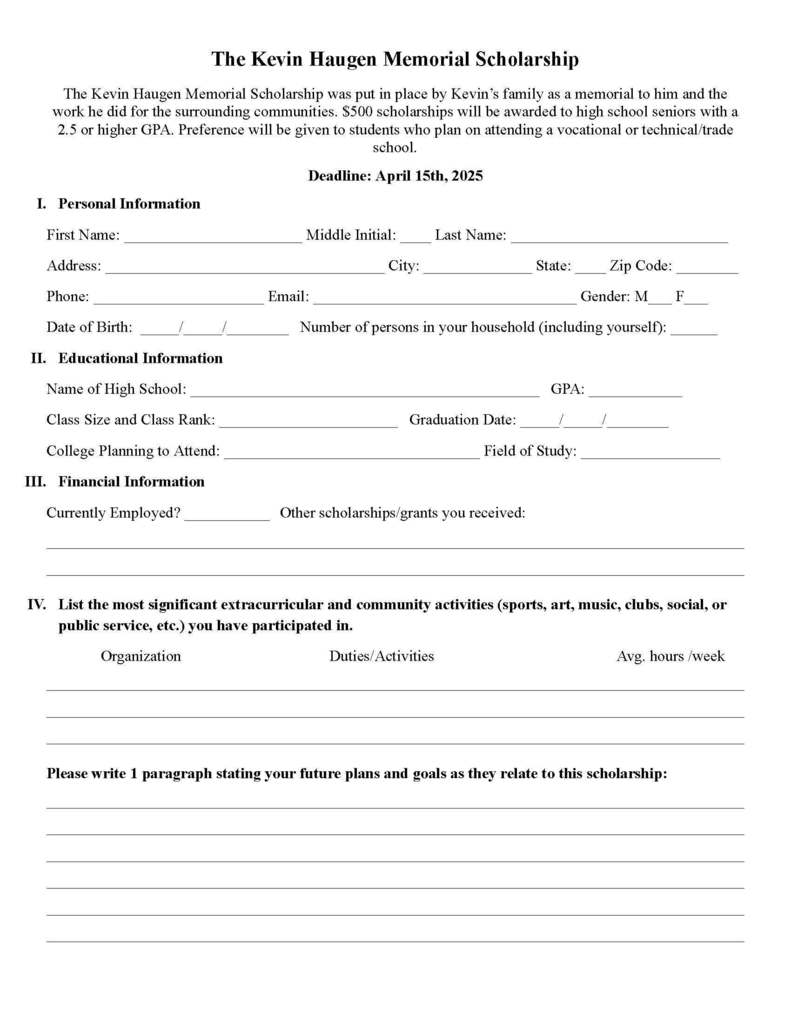 Kevin Haugen Memorial Scholarship