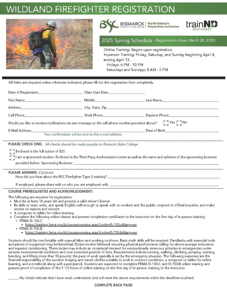 Spring 2025 Wildland Firefighter Registration Form 1