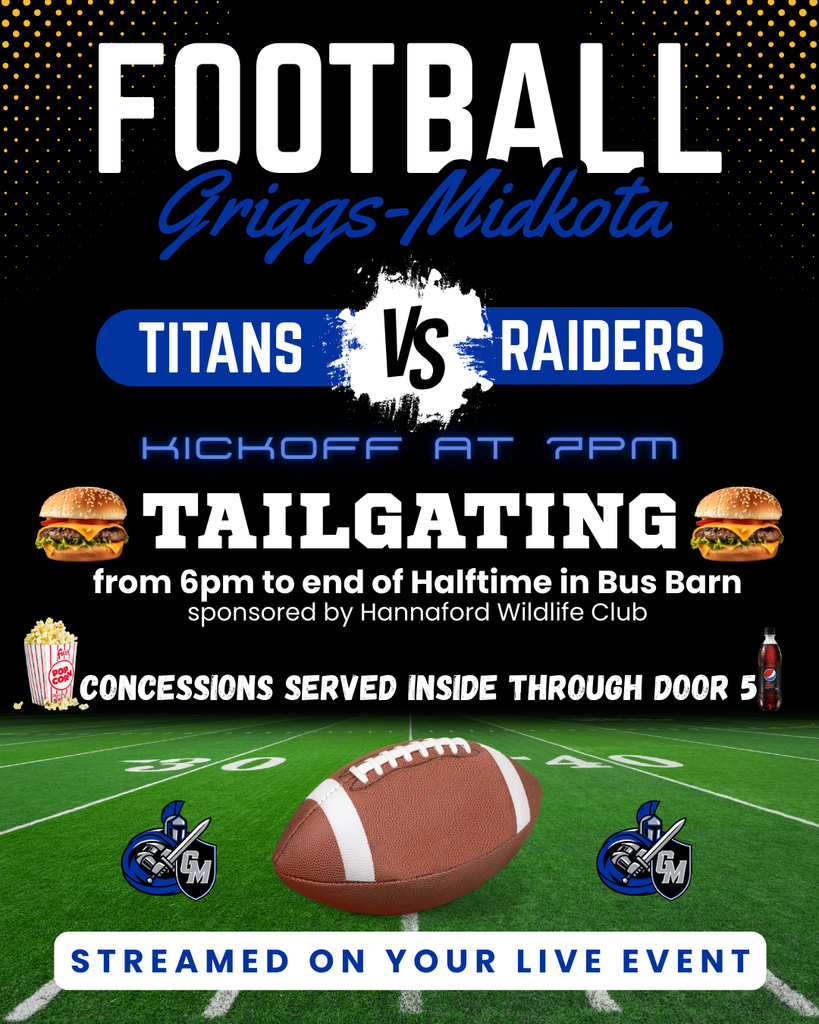 Football Game Tonight at 7pm. Tailgating at 6pm.