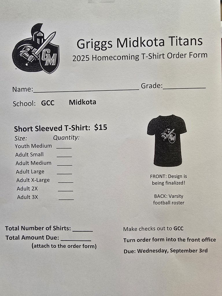 Homecoming T-Shirt Order Form
