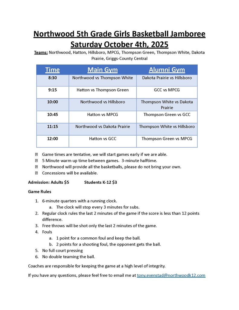 Northwood 5th Grade Girls Basketball Jamboree 10/4/25