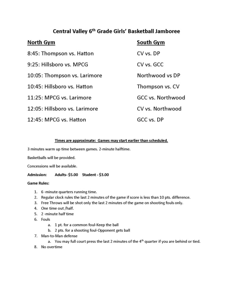 Central Valley 6th Grade Girls Basketball Jamboree 10/4/25