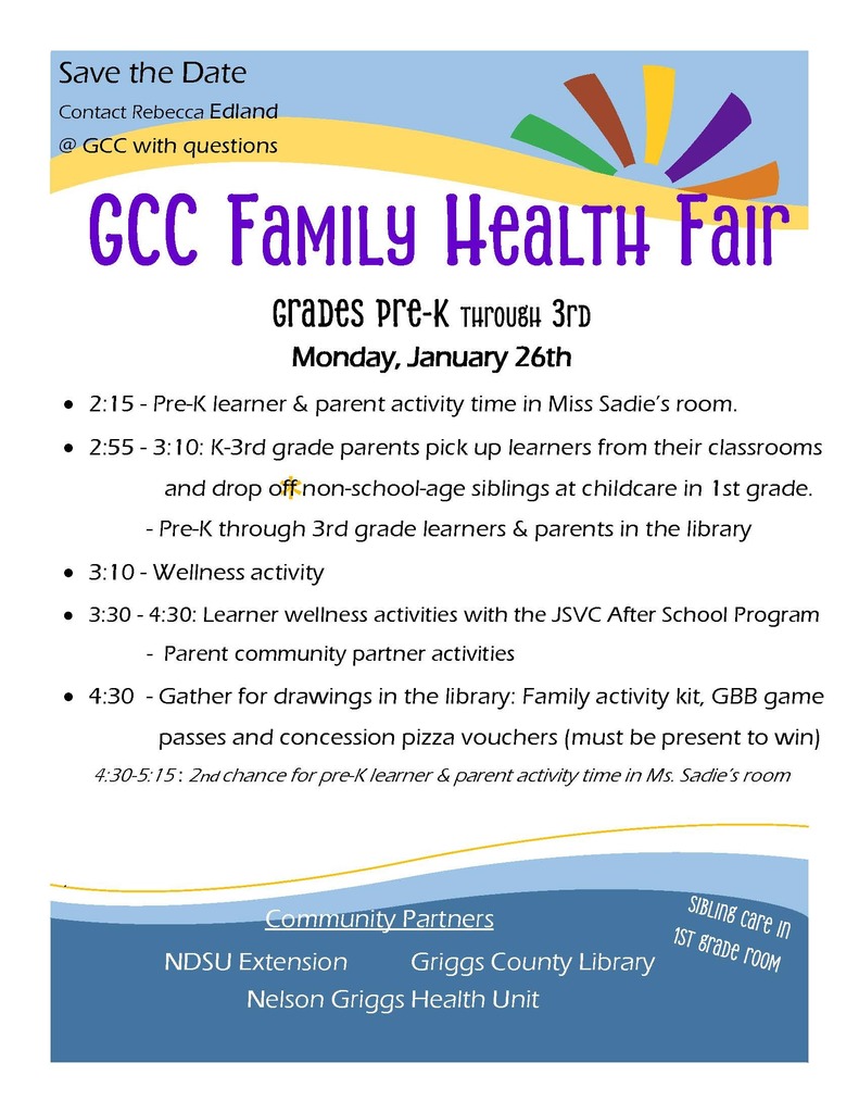 GCC Family Health Fair Flyer.  All info included in message.
