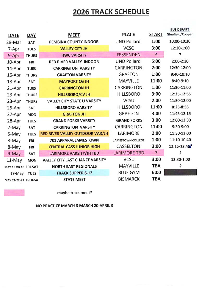 Track & Field Schedule
