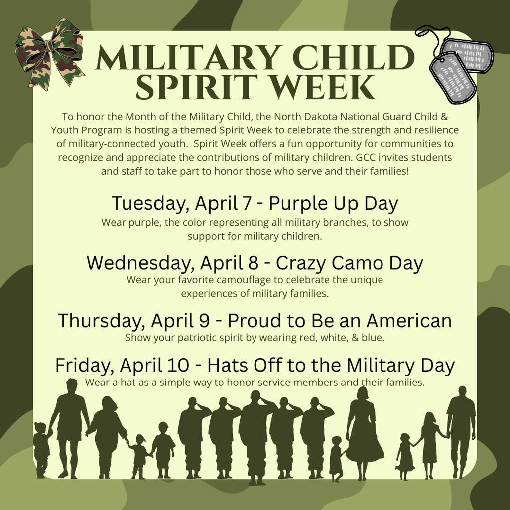Military Child Spirit Week Flyer. Details in content.