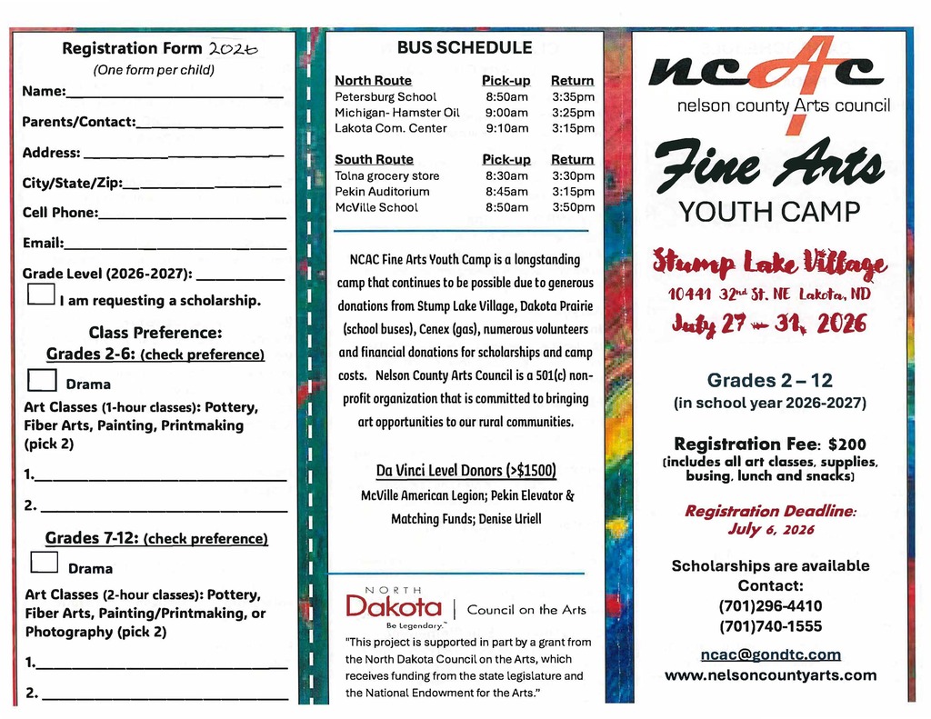 NCAC Fine Arts Youth Camp Page 1 (PDF in Message)