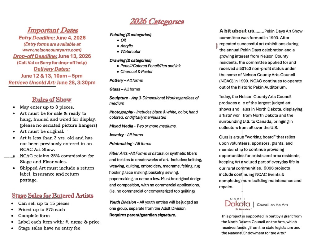 NCAC 2026 Pekin Days Art Show Page 2 (PDF in Message)