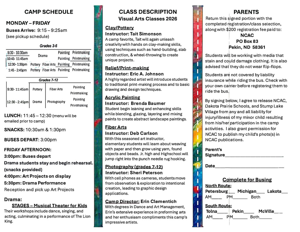 NCAC Fine Arts Youth Camp Page 2 (PDF in Message)