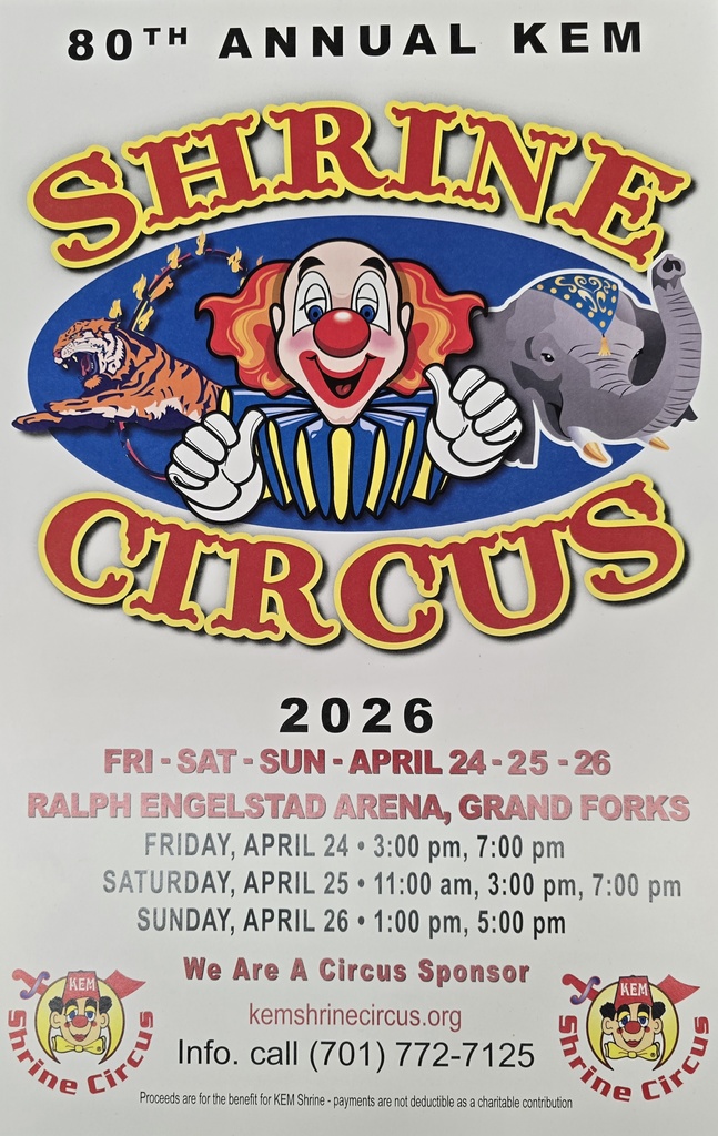 Picture of 80th Annua KEM Shrine Circus Poster 4/24-26/2026. Details in Message.