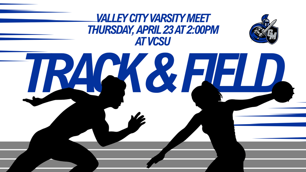 Blue, Black, & White Track & Field Images for Varsity Meet at VCSU today 4/23 at 2pm