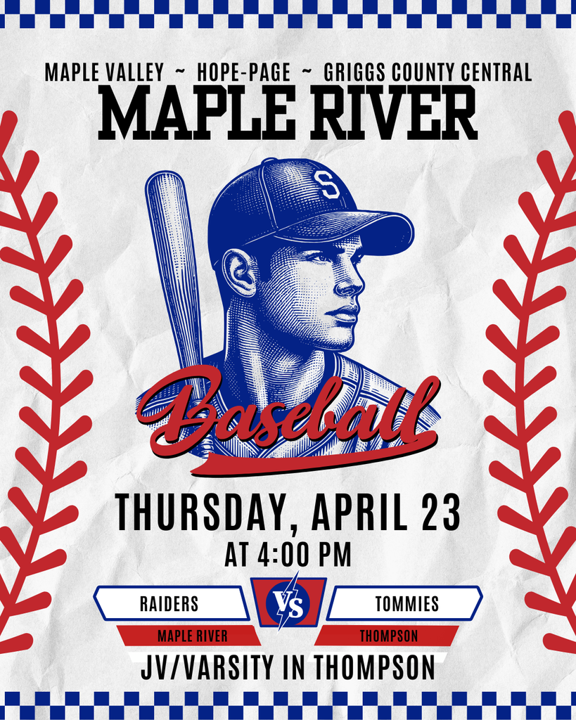 Red/Blue Vintage Baseball 4/23 Maple River vs Thompson at 4pm in Thompson.