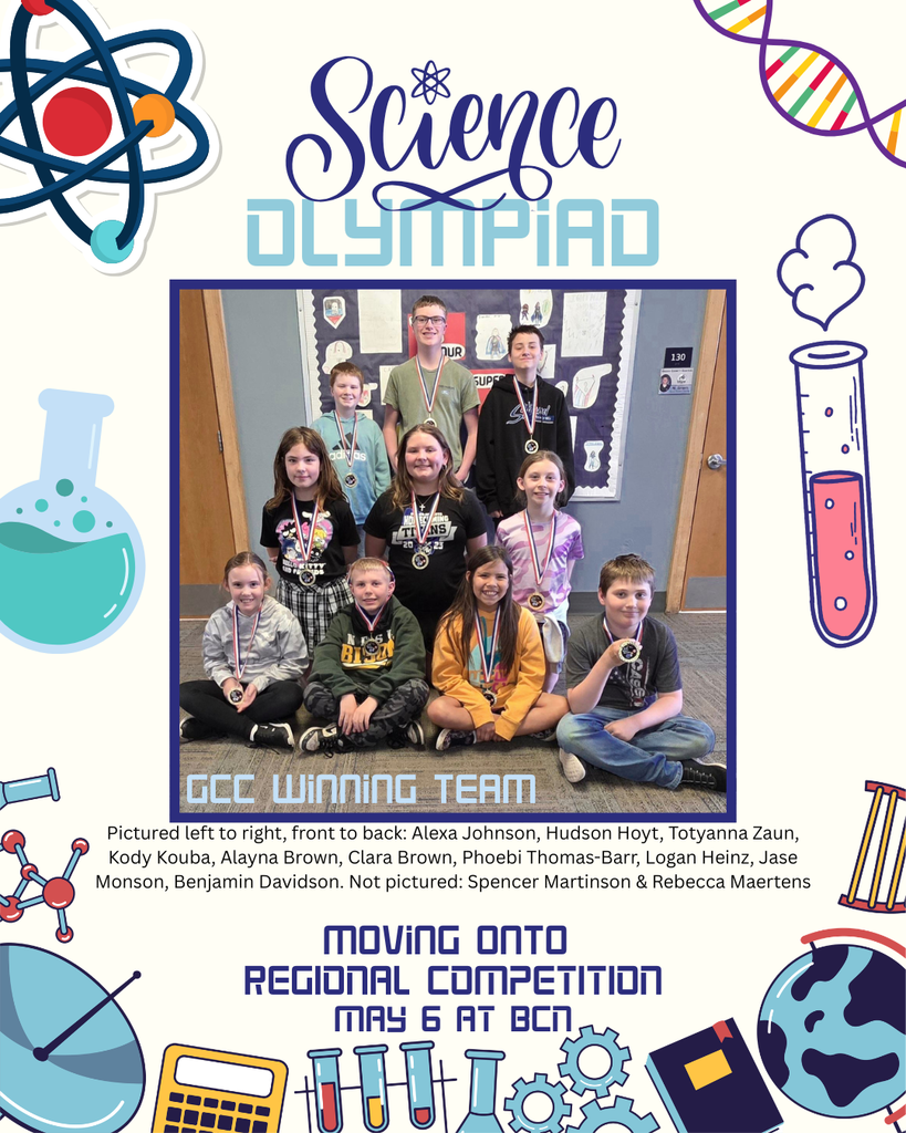 Beige Illustrative Science Olympiad with photo of winning team.  Details in message.