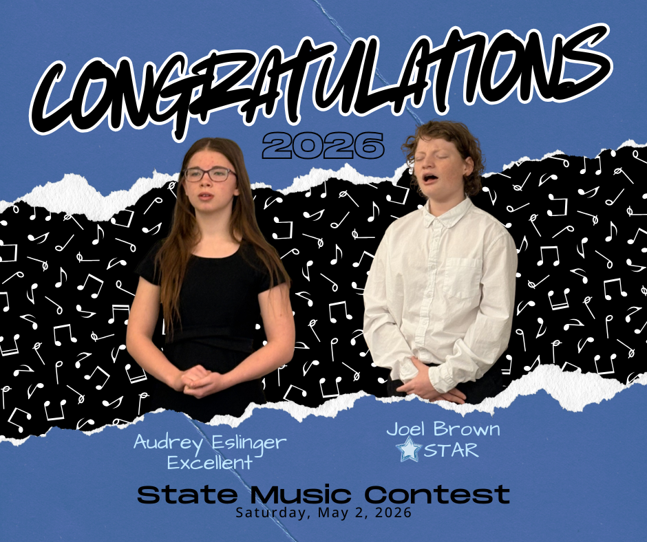 Congratulations Audrey Eslinger (Excellent) & Joel Brown (STAR) Photos from State Music.