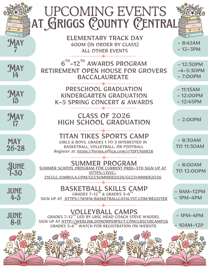 Upcoming Events at Griggs County Central
