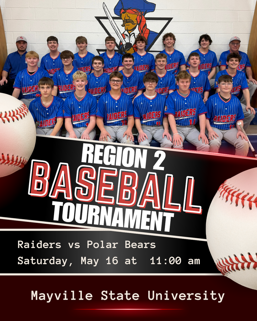 Pic of Baseball Team by Scherling Photography. Region 2 Baseball Tournament Raiders vs Polar Bear 5/16 at 11am @Mayville State