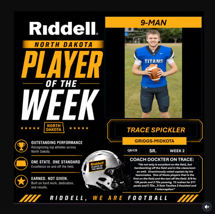 Riddell ND Player of the Week Trace Spickler