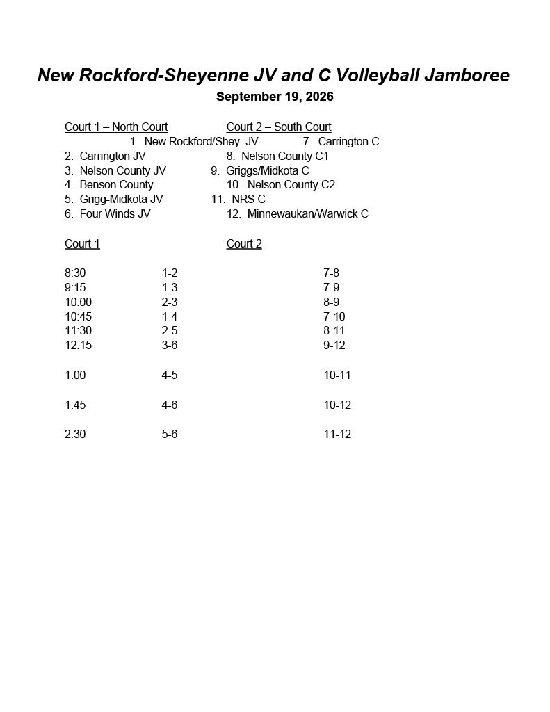 C/JV Schedule time and number team names