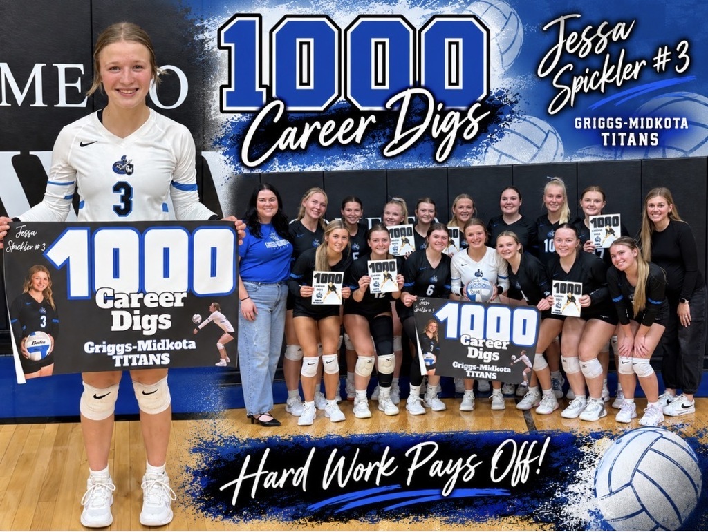 Jessa Spickler hold a sign for 1,000 digs achieved. Team picture also with all the volleyball players