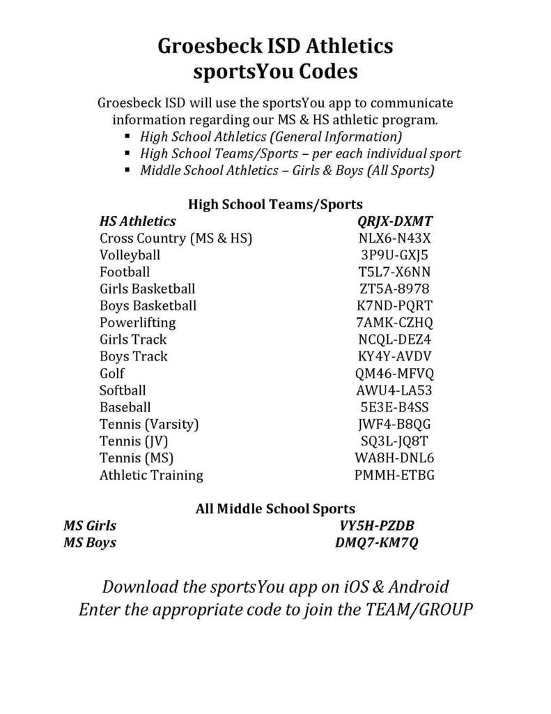 sportsYou codes