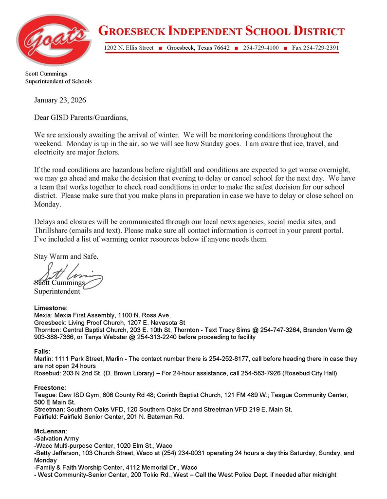 Weather - Letter to Parents 012326