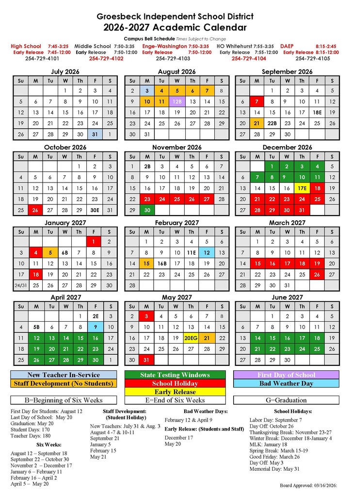 2026-2027 Academic Calendar