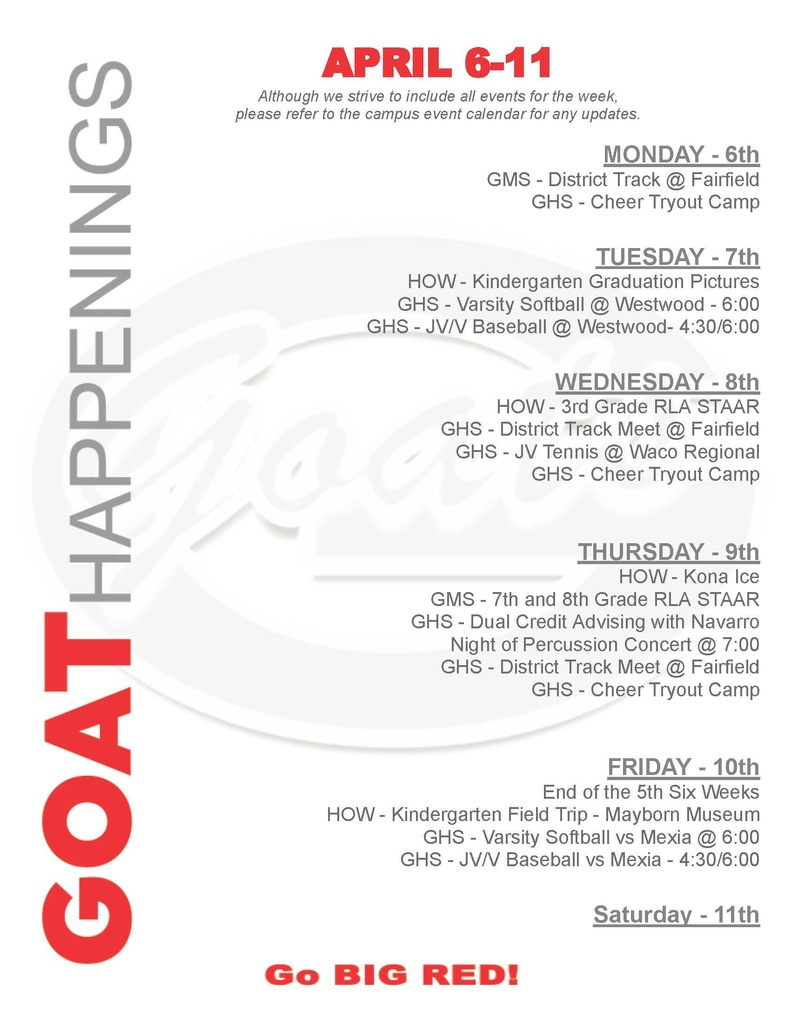 Goat Happenings April 6-11