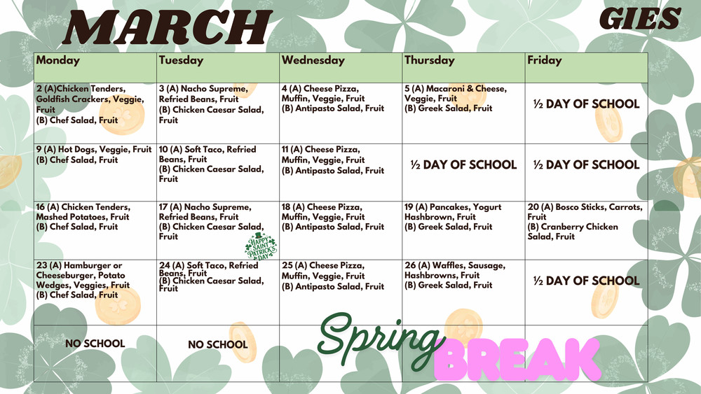 March Lunch Menu