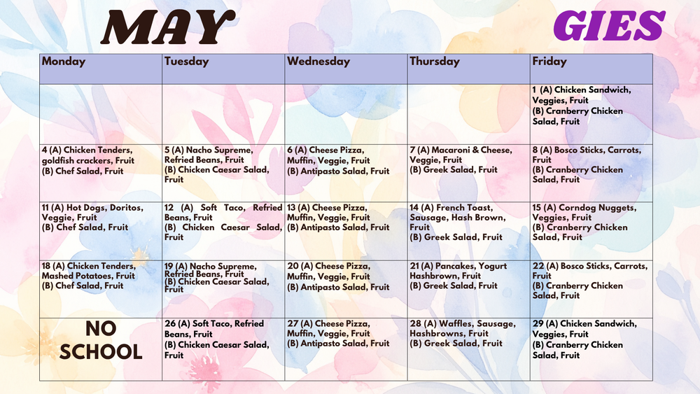May Lunch Calendar