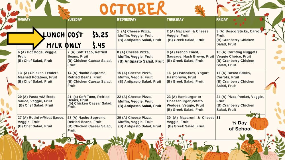 October Lunch Menu