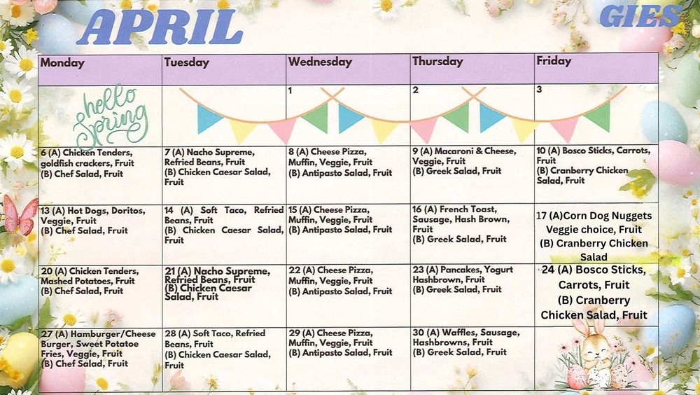 April Lunch Menu