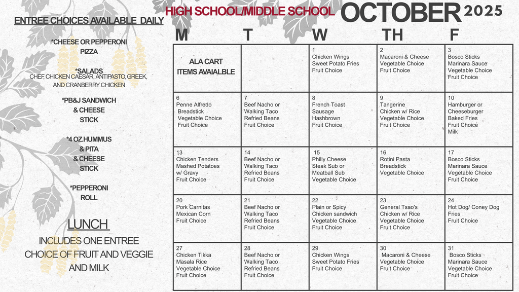 HS / MS Lunch Menu