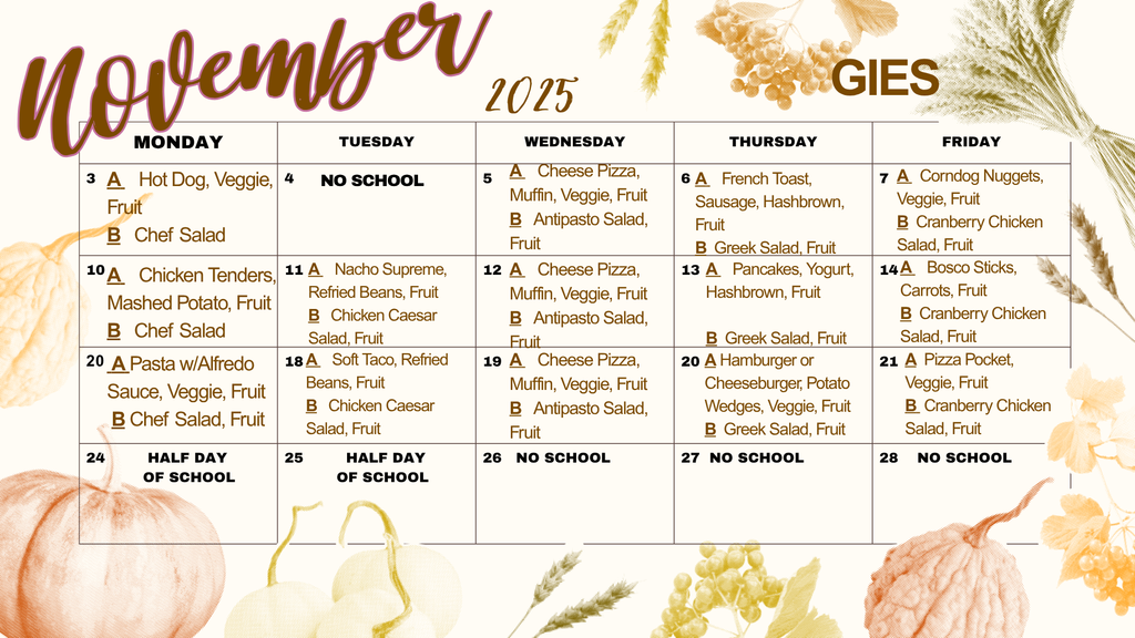 GIES November Lunch Menu
