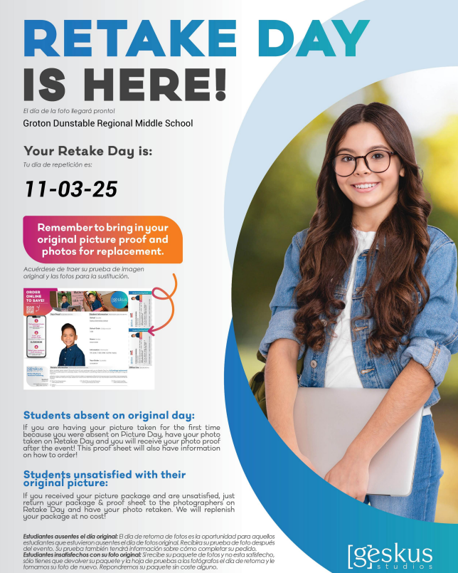 Picture Retake Day is Monday, November 3rd