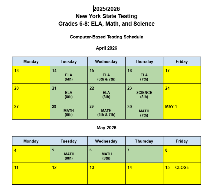 NYS Testing - Grades 6-8