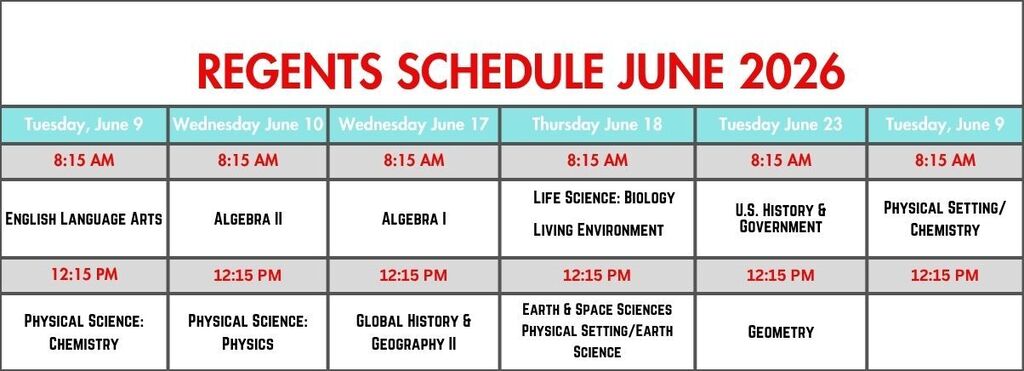 June 2026 Regents Schedule